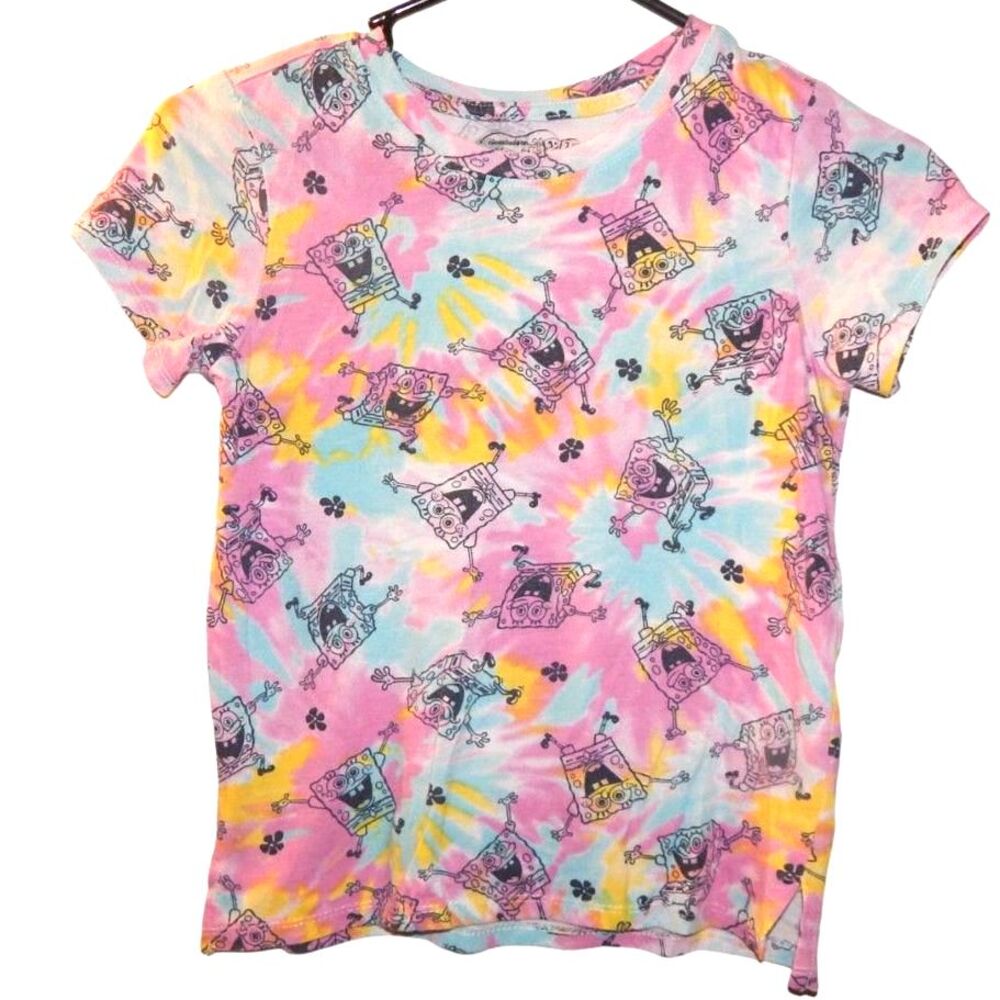 Spongebob Squarepants girls medium 7/8 pink blue yellow tie dye graphic t-shirt